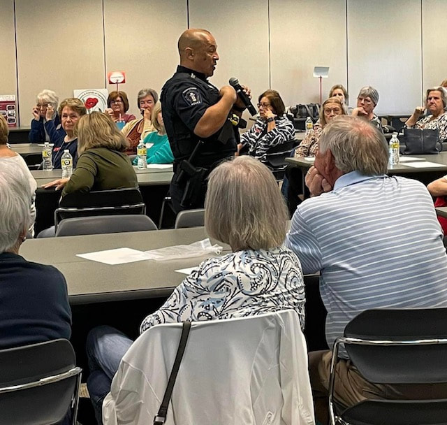 Officer Salinas talked about robberies, scams, and many timely issues at the April meeting.  