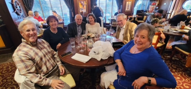 The Dinner Group at Pappadeaux Seafood Kitchen celebrating a 44th wedding anniversary for their March event.  