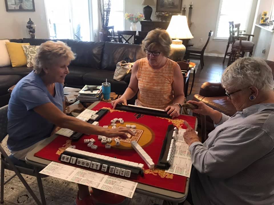 Tile Toters, a beginning Mahjong group, at a June session.  